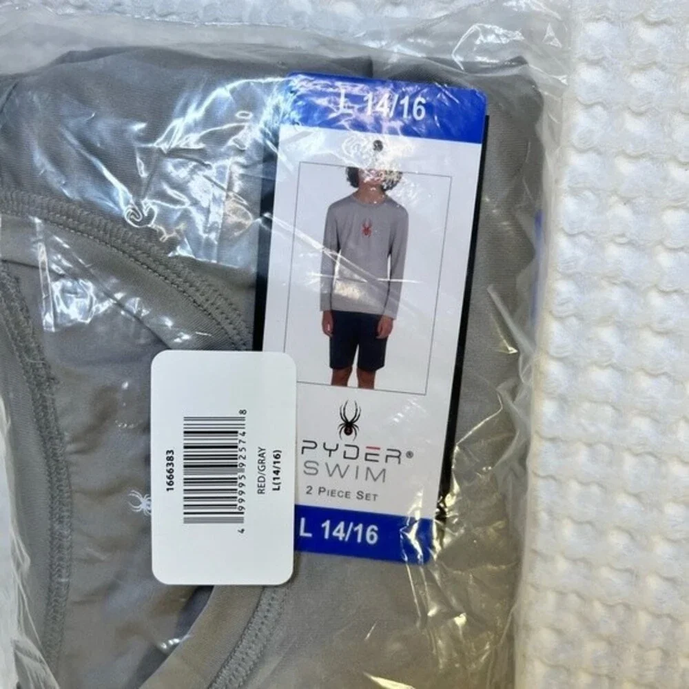 Swim Boys Trunks L Gray Spyder Youth 2-piece Swim 2 Set UPF 30 Swim Shirt Sh